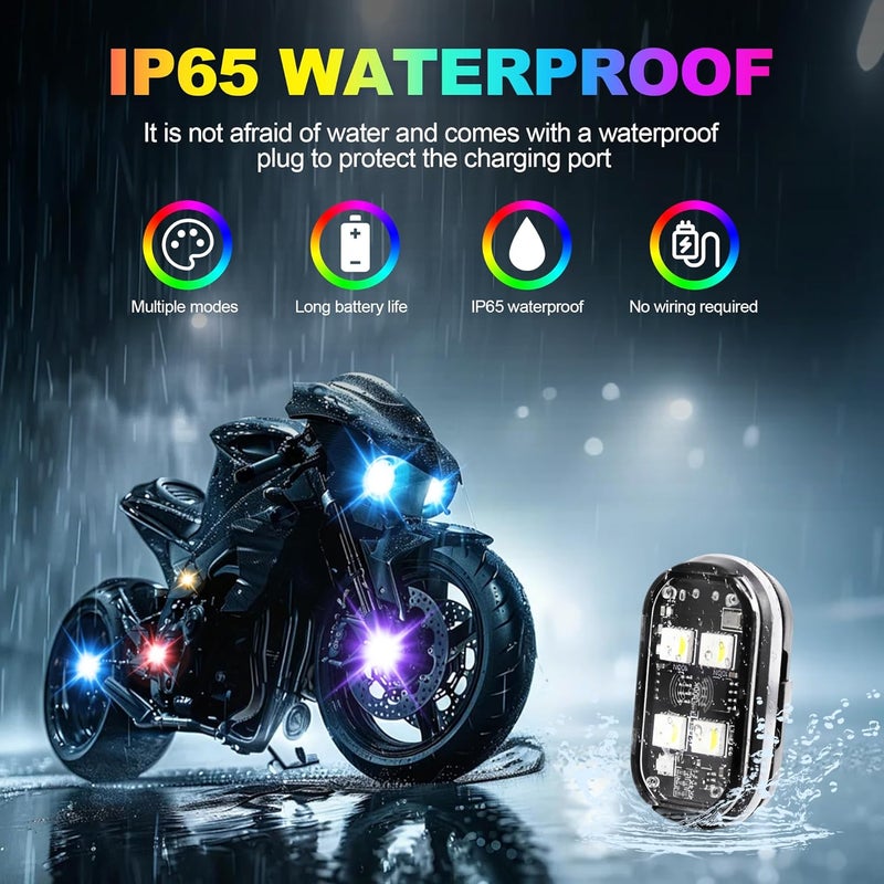 HISUMER 8PCS 4-LED Wireless LED Strobe Lights with Remote Control High Brightness Wireless led Light 8 Color Waterproof Anti-Collision Warning Lights for Car Motorcycle Drone Truck Bike - Image 3